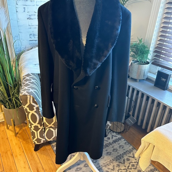 VTG Companion Wool Outercoat w/faux fur collar and faux & lining. Men’s XL Blk - Picture 3 of 14